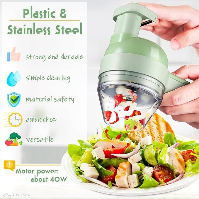 4-in-1 Portable Electric Vegetable Cutter – Slice, Dice & Grate in Seconds!